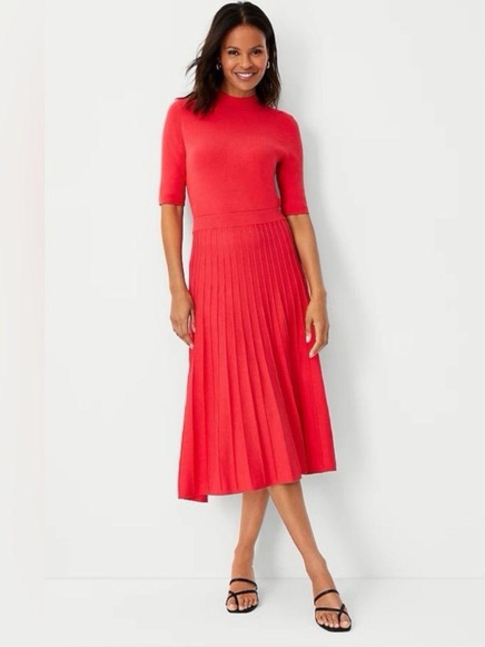 Ann Taylor Rib Knit Pleated Sweater Dress